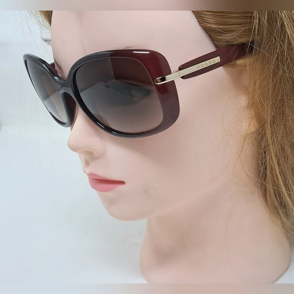 NWT Prada Conceptual Sunglasses Bordeaux Red Brown Gradient SPR  08O 57-17-130 - Picture 2 of 16